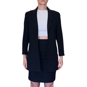Vintage 1994 CHANEL Black Boucle mini skirt suit with open front jacket sz 34